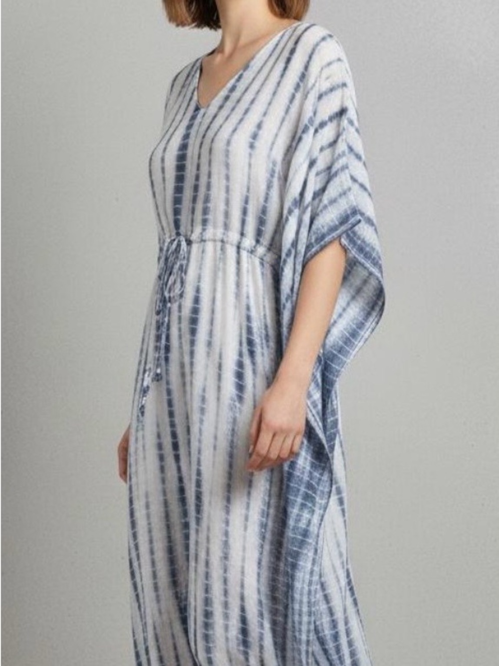 blue island White and Light Blue Striped Tassel Swim Coverup bohemian